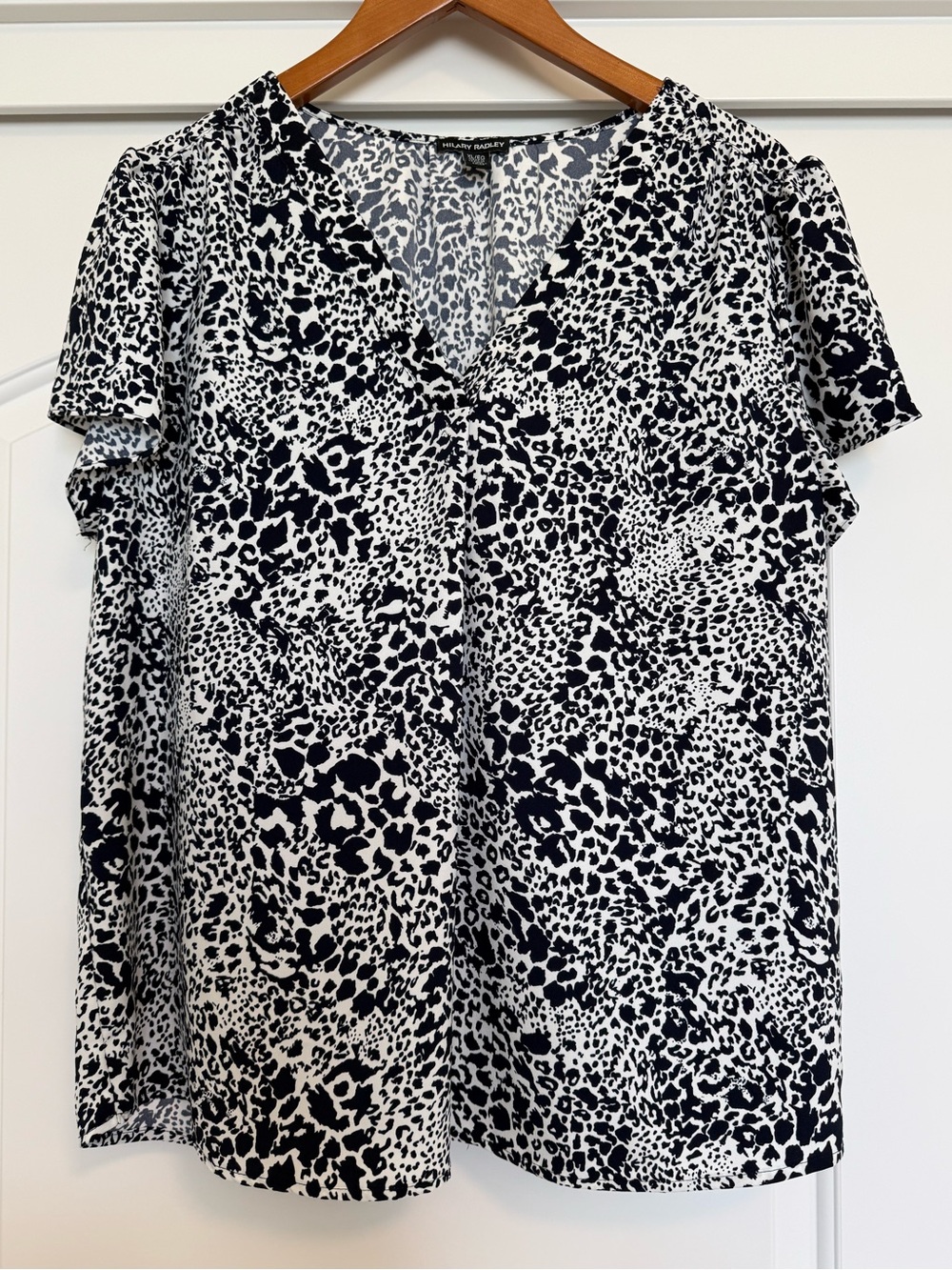 Navy & White Animal Print V-Neck Blouse